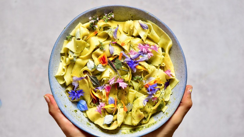 Pappardelle Floral Pasta with Basil Pesto